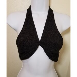 South Beach Black Halter Swim Bikini Top Size 4 Retro Sexy Beach Vacation NWT